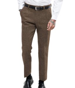 ceehuteey men's retro dress suit pants thick wool flat front herringbone tweed trousers(brown, 34w x 30l)