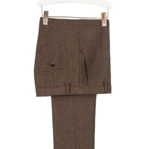 Ceehuteey Men's Retro Dress Suit Pants Thick Wool Flat Front Herringbone Tweed Trousers(Brown, 34W x 30L)