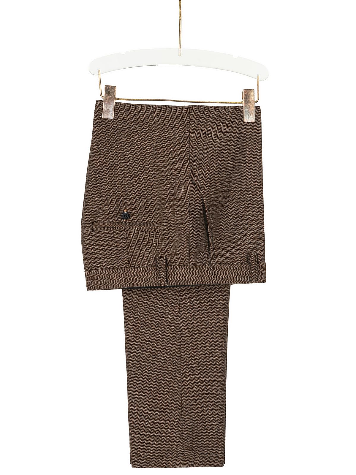 Ceehuteey Men's Retro Dress Suit Pants Thick Wool Flat Front Herringbone Tweed Trousers(Brown, 34W x 30L)