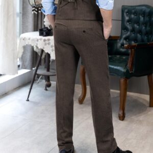 Ceehuteey Men's Retro Dress Suit Pants Thick Wool Flat Front Herringbone Tweed Trousers(Brown, 34W x 30L)