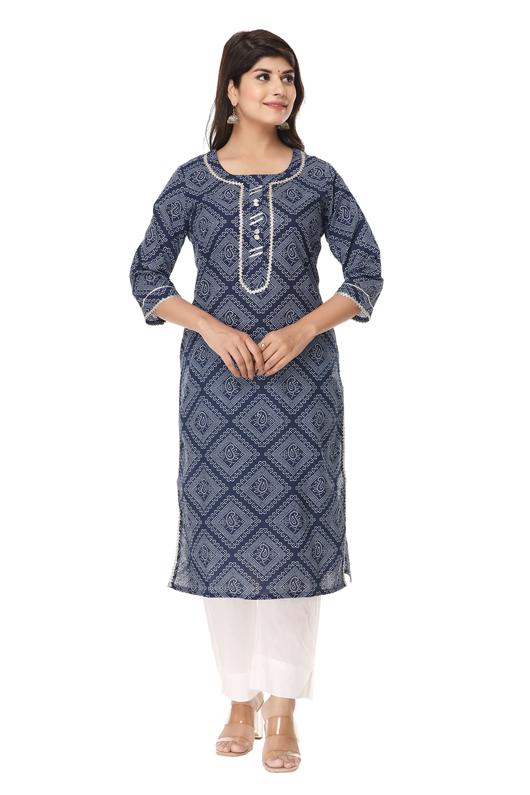 Vihaan Impex Indian Blue Kurti for Women Set with White Pant