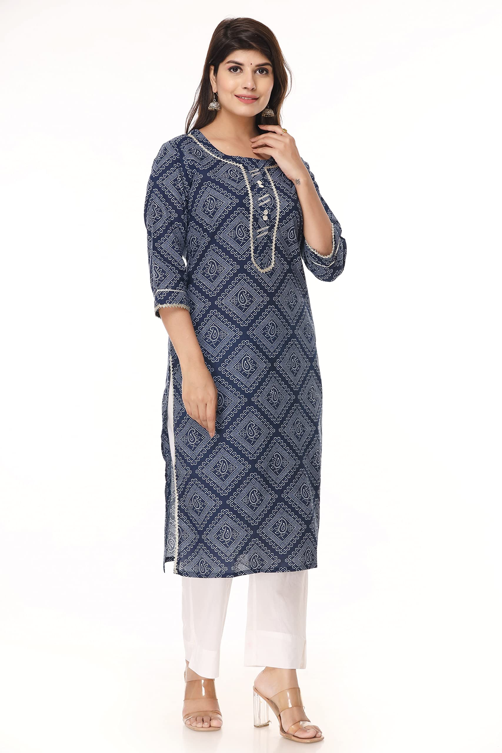 Vihaan Impex Indian Blue Kurti for Women Set with White Pant