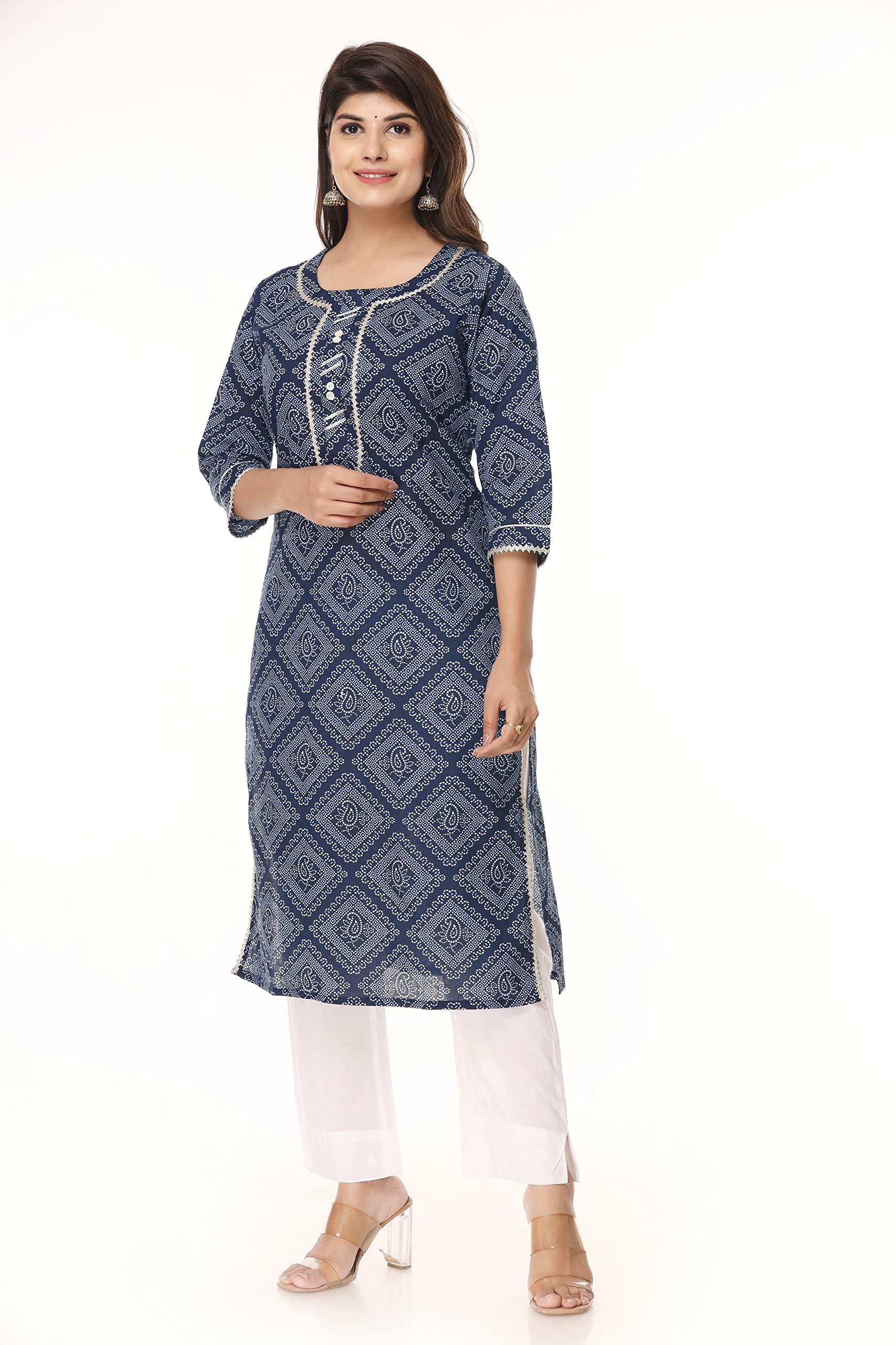 Vihaan Impex Indian Blue Kurti for Women Set with White Pant