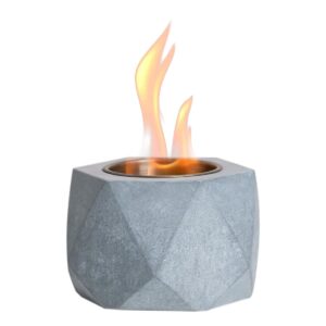 kizzby table top fire pit bowl - concrete tabletop rubbing alcohol fireplace indoor outdoor decor portable mini smores maker for patio balcony with extinguisher