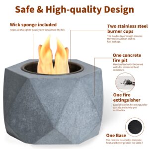 KIZZBY Table Top Fire Pit Bowl - Concrete Tabletop Rubbing Alcohol Fireplace Indoor Outdoor Decor Portable Mini Smores Maker for Patio Balcony with Extinguisher