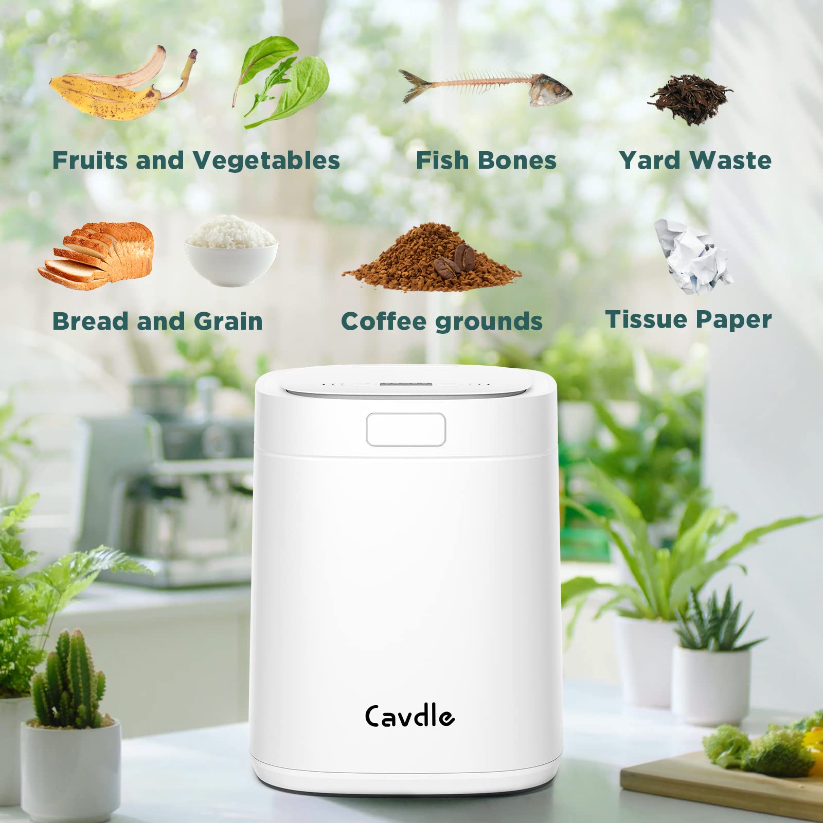 Electric Compost Bin Kitchen | Smart Kitchen Waste Composter | Food Composter Indoor/Outdoor | Food Cycler with 3L Capacity | Compost Machine for Apartment Countertop | Cavdle WasteCycler | White