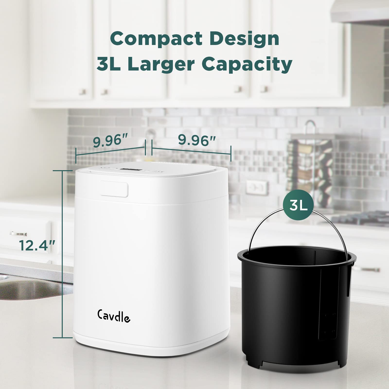 Electric Compost Bin Kitchen | Smart Kitchen Waste Composter | Food Composter Indoor/Outdoor | Food Cycler with 3L Capacity | Compost Machine for Apartment Countertop | Cavdle WasteCycler | White