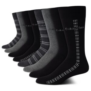 calvin klein men's dress socks - lightweight cotton blend crew socks (8 pack), size 7-12, blackgrey multi