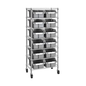 seville classics heavy duty nsf bin rack solid steel wire shelving storage unit, patented organizer for garage, warehouse, office, restaurant, classroom, kitchen, gray, includes 12 bins