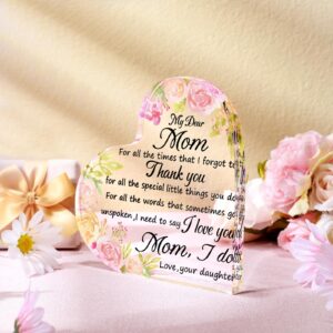 Jetec Mothers Day Gifts for Mom Acrylic Mom Gift Birthday Gift Sign Plaque Presents from Daughter Son Grateful Christmas Valentines Birthday Gifts,5.91 x 5.91 x 0.55 Inches(Flower)