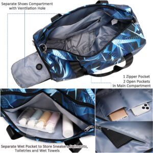 Duffle Bag for Girls Overnight Bags for Boys Weekender Carry On Travel Bag Sports Gym Bag with Shoes Compartment and Wet Pocket