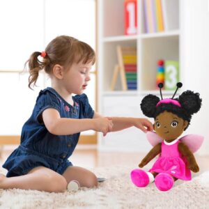 JUSTQUNSEEN Black Baby Doll, Black Doll African American Baby Doll, 12” Rag Doll for Girls Soft Baby Doll Gifts, Dolls for 2 3 Year Old Girls, Brown Doll Fairy Dolls Baby Dolls for 2 3 Year Old Girls