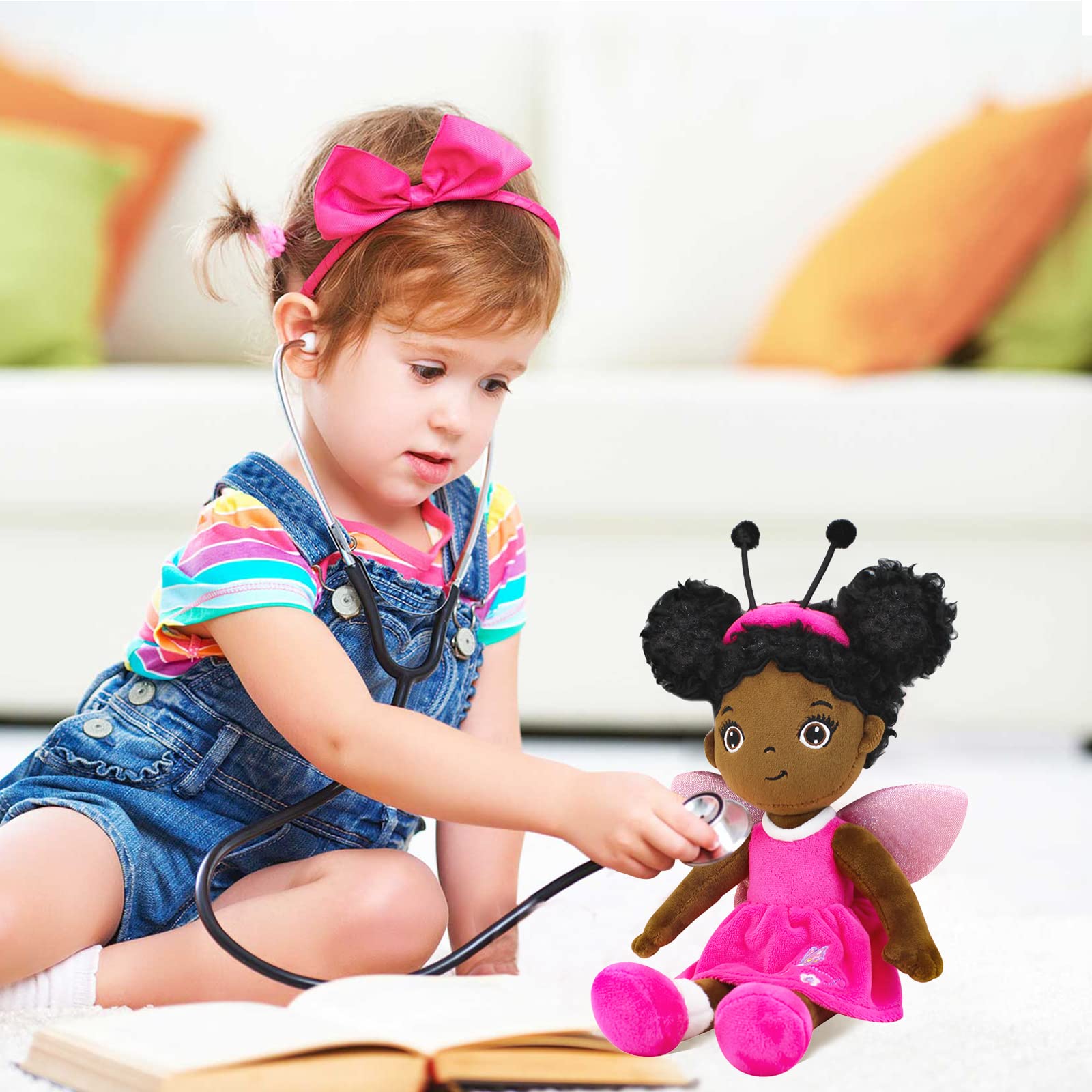 JUSTQUNSEEN Black Baby Doll, Black Doll African American Baby Doll, 12” Rag Doll for Girls Soft Baby Doll Gifts, Dolls for 2 3 Year Old Girls, Brown Doll Fairy Dolls Baby Dolls for 2 3 Year Old Girls