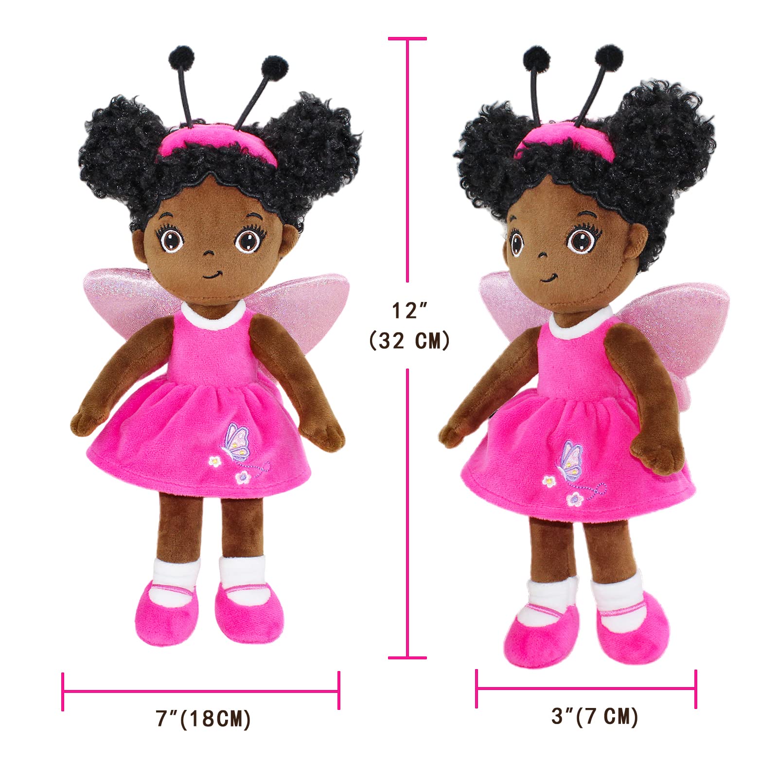 JUSTQUNSEEN Black Baby Doll, Black Doll African American Baby Doll, 12” Rag Doll for Girls Soft Baby Doll Gifts, Dolls for 2 3 Year Old Girls, Brown Doll Fairy Dolls Baby Dolls for 2 3 Year Old Girls