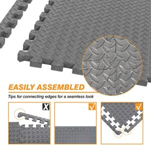 Mat Block Interlocking Foam Tiles Puzzle Mats for Floor 24 SQ FT, 1/2 Inch, 6 Tiles, EVA Gym Mat Flooring Exercise Equipment Mat for Home Gym Equipment, Grey