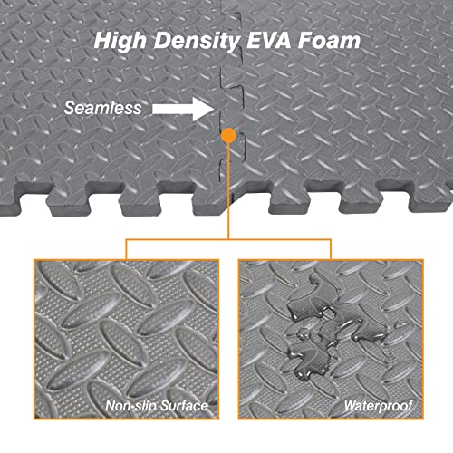 Mat Block Interlocking Foam Tiles Puzzle Mats for Floor 24 SQ FT, 1/2 Inch, 6 Tiles, EVA Gym Mat Flooring Exercise Equipment Mat for Home Gym Equipment, Grey