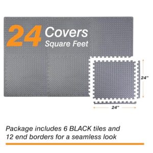 Mat Block Interlocking Foam Tiles Puzzle Mats for Floor 24 SQ FT, 1/2 Inch, 6 Tiles, EVA Gym Mat Flooring Exercise Equipment Mat for Home Gym Equipment, Grey