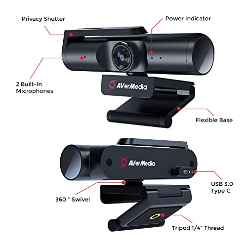 AVerMedia PW513L 4K Ultra HD USB Webcam with RGB Light, for Gaming, Streaming and Video conferencing. Works with OBS, Zoom, Teams and Skype. TAA/NDAA Compliant. [Special Edition]