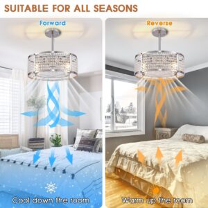 Zhizenl Caged Ceiling Fan with Lights, Indoor Enclosed 6 Speeds Reversible Ceiling Fans with Remote Control, Crystal Modern Industrial Ceiling Fan Lights for Living Room Bedroom Kitchen