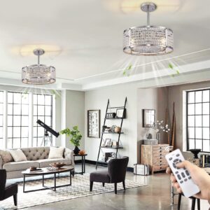 Zhizenl Caged Ceiling Fan with Lights, Indoor Enclosed 6 Speeds Reversible Ceiling Fans with Remote Control, Crystal Modern Industrial Ceiling Fan Lights for Living Room Bedroom Kitchen