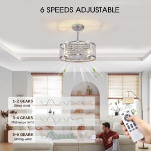 Zhizenl Caged Ceiling Fan with Lights, Indoor Enclosed 6 Speeds Reversible Ceiling Fans with Remote Control, Crystal Modern Industrial Ceiling Fan Lights for Living Room Bedroom Kitchen