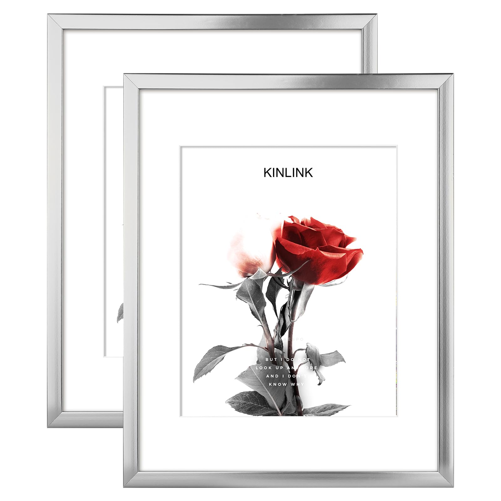 KINLINK 11x14 Picture Frames Silver, Photo Frames with Plexiglass for Picture 8x10 with Mat or 11x14 without Mat, Composite Wood Picture Frames for Table Top and Wall Mounting - Set of 2