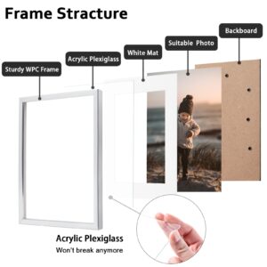 KINLINK 11x14 Picture Frames Silver, Photo Frames with Plexiglass for Picture 8x10 with Mat or 11x14 without Mat, Composite Wood Picture Frames for Table Top and Wall Mounting - Set of 2