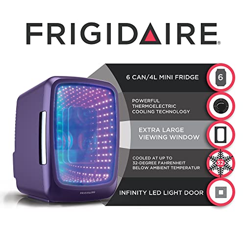 Frigidaire Mini Fridge Cooler, Holds Up to 6 Cans, Portable Fridge for Car, Office, Bedroom, Dorm Room, or Cabin, Gaming Light Up Mini Beverage Refrigerator - 9.84"D x 7.09"W x 10.35"H (Purplehaze)