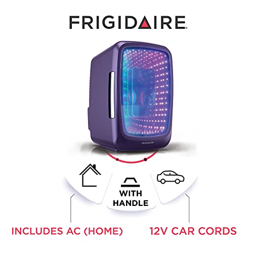 Frigidaire Mini Fridge Cooler, Holds Up to 6 Cans, Portable Fridge for Car, Office, Bedroom, Dorm Room, or Cabin, Gaming Light Up Mini Beverage Refrigerator - 9.84"D x 7.09"W x 10.35"H (Purplehaze)