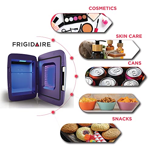 Frigidaire Mini Fridge Cooler, Holds Up to 6 Cans, Portable Fridge for Car, Office, Bedroom, Dorm Room, or Cabin, Gaming Light Up Mini Beverage Refrigerator - 9.84"D x 7.09"W x 10.35"H (Purplehaze)