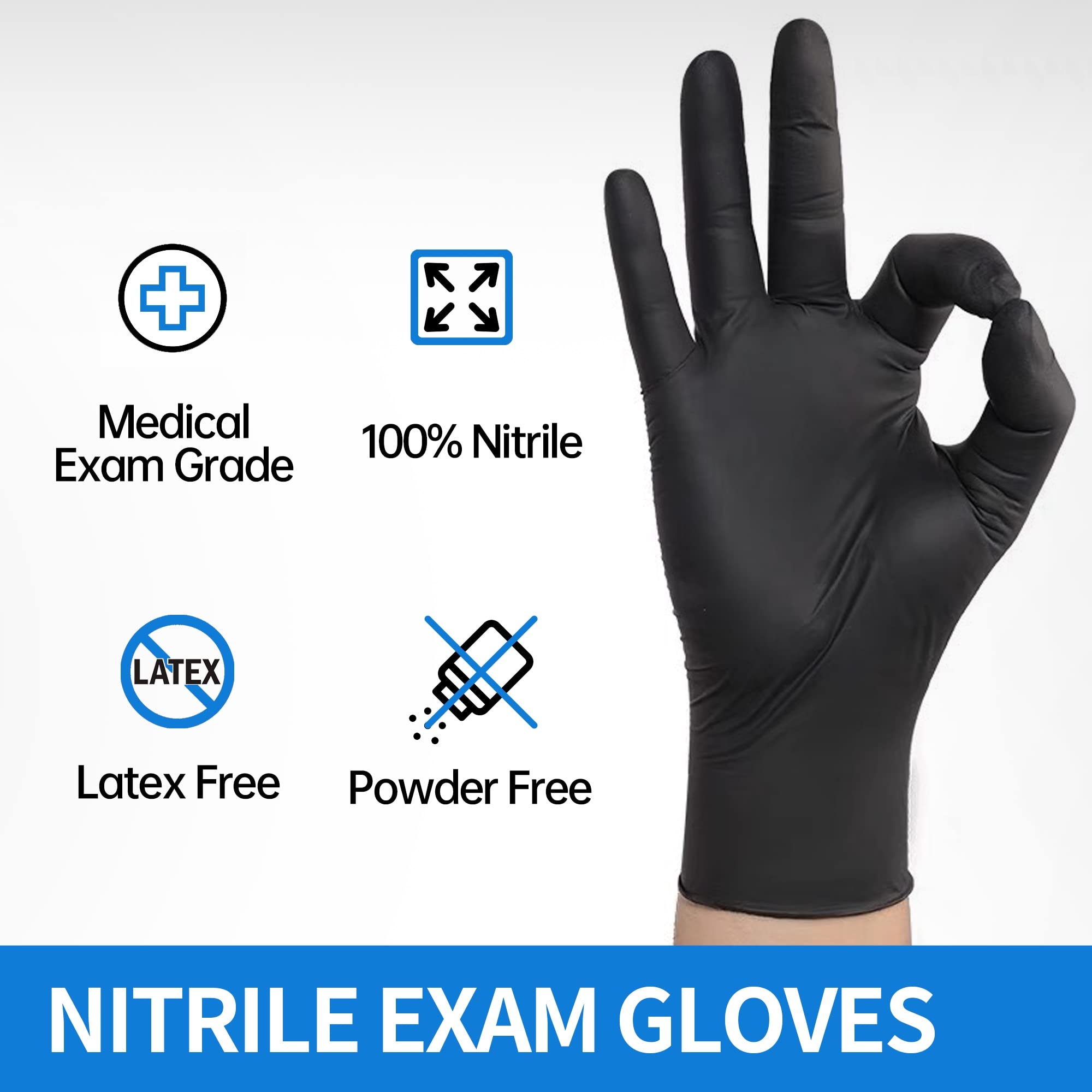 Basic Medical Black Nitrile Exam Gloves - Latex-Free & Powder-Free - NGPF 1046 (Case of 1,000), large