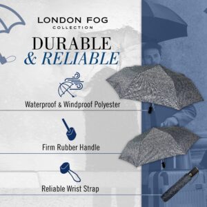 London Fog Mini Rain Umbrella, Automatic Folding Umbrella, Windproof, Lightweight and Packable for Travel, Full 42 Inch Arc, Herringbone