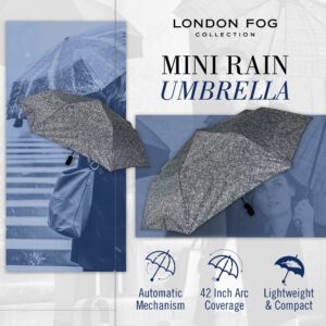 London Fog Mini Rain Umbrella, Automatic Folding Umbrella, Windproof, Lightweight and Packable for Travel, Full 42 Inch Arc, Herringbone