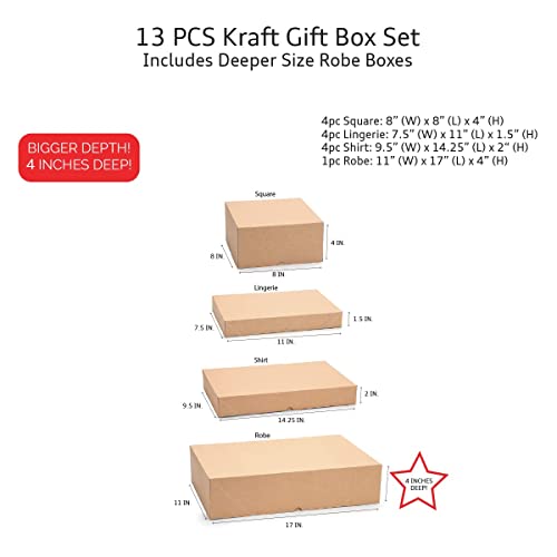 MOMONI 13 Piece Gift Boxes with Lids of Assorted Sizes with 4 inch Deep Robe Boxes and 8x8x4 Gift Box- Wrapping Boxes Set Christmas Gift Boxes for Wrapping Christmas Gifts, Bridesmaid Proposal,