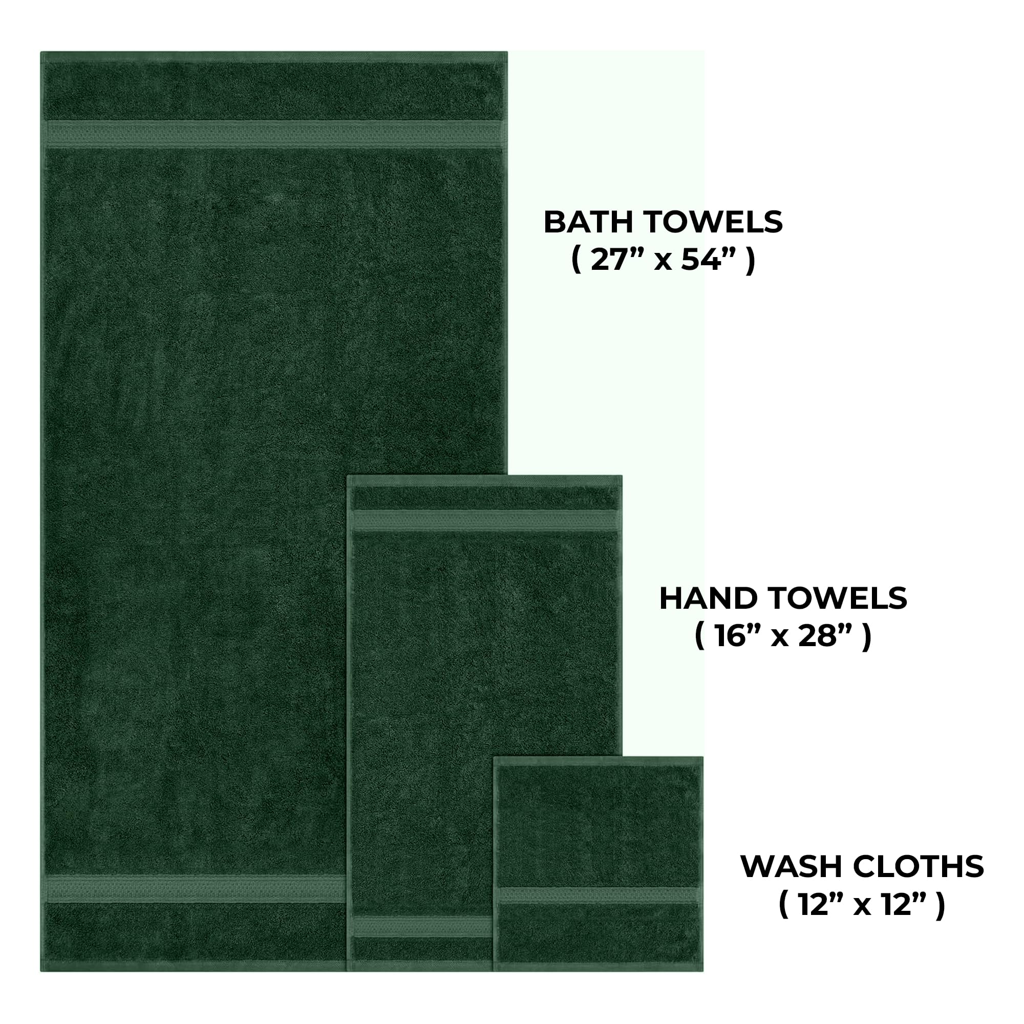 Homes Perception Luxury 8 Pack Towel Set | Premium Quality 2 Bath Towels, 2 Hand Towels 4 Washcloths | 600 GSM (Hunter Green)