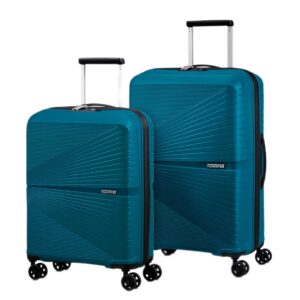 american tourister airconic hardside expandable luggage with spinners, deep ocean, 2pc set (carry-on/medium)