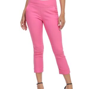 HDE Pull On Capri Pants for Women with Pockets Elastic Waist Cropped Pants Hot Pink - XXL