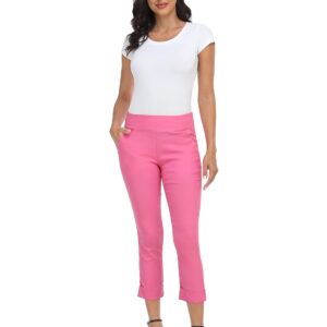 HDE Pull On Capri Pants for Women with Pockets Elastic Waist Cropped Pants Hot Pink - XXL