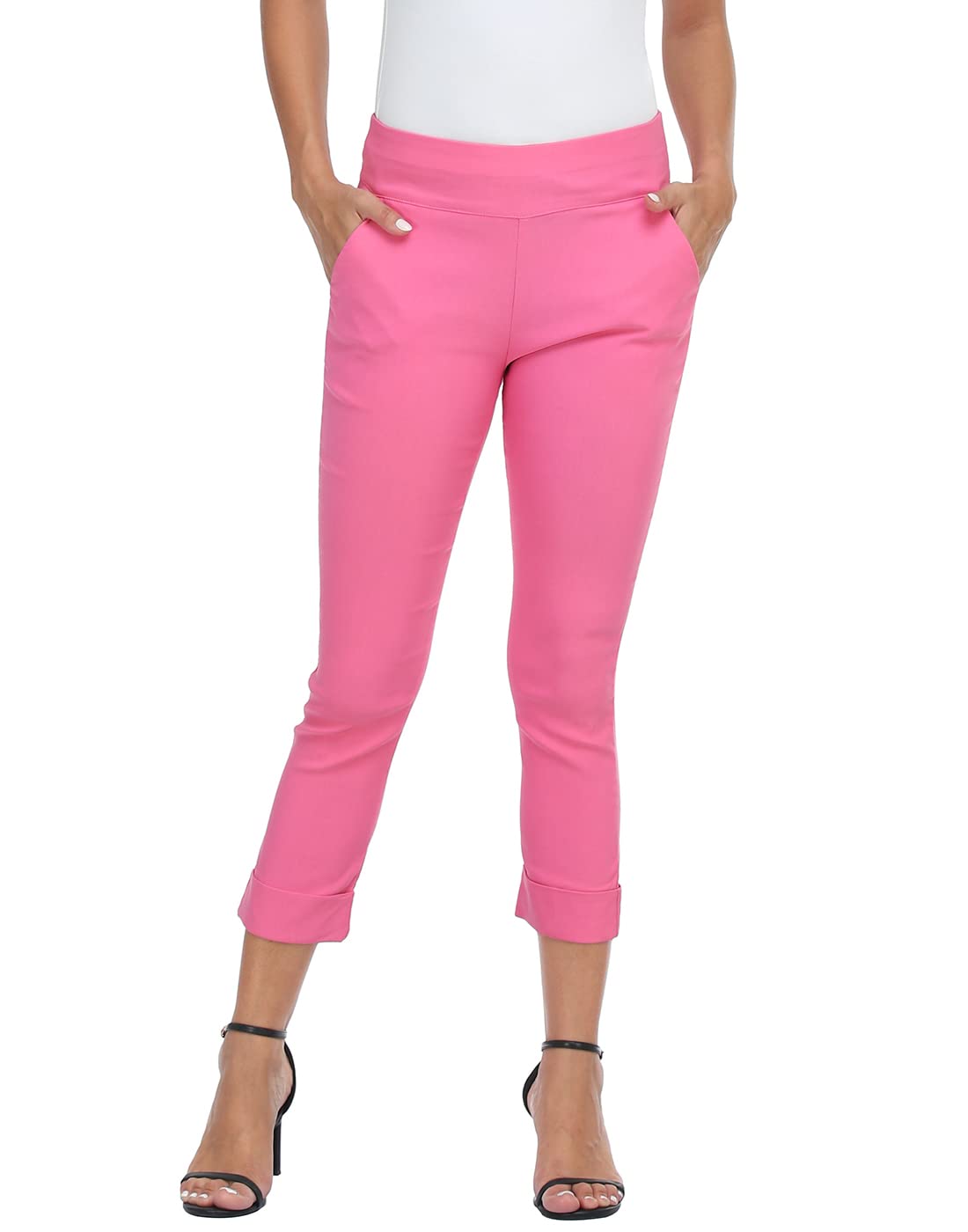 HDE Pull On Capri Pants for Women with Pockets Elastic Waist Cropped Pants Hot Pink - XXL