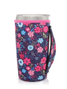 neoprene insulated sleeves cup cover holder compatible with 20oz tumbler cup, 20oz yeti rambler, sunwill, rtic, trenta, most iced coffee cups (flower meadow)