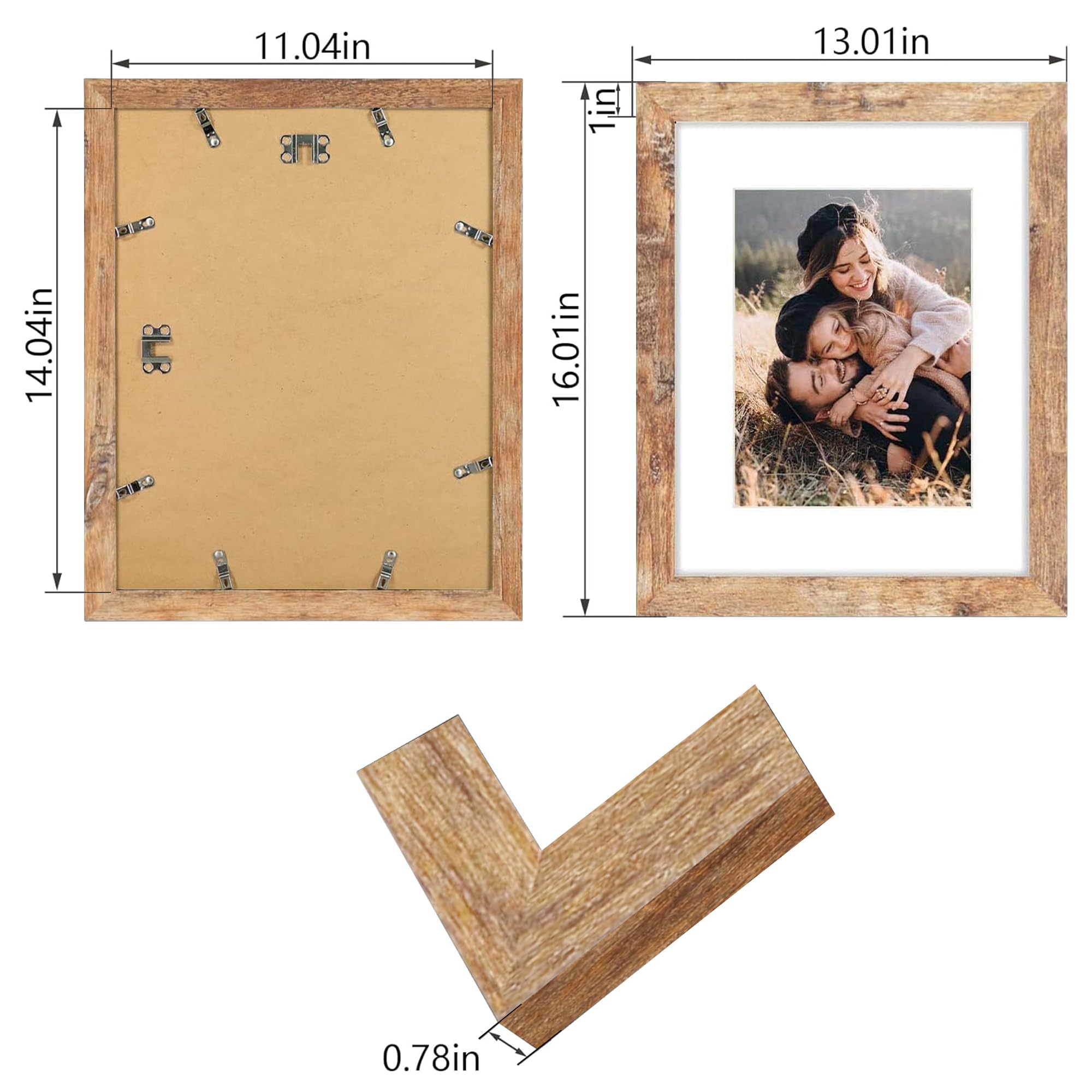 iRahmen 2 Pack 11x14 Picture Frames Rustic Brown, Each Frame with 2 Mats, Display 8x10 or Five 4x6 Photos with Mat & 11x14 Picture Without Mat for Wall Mount.