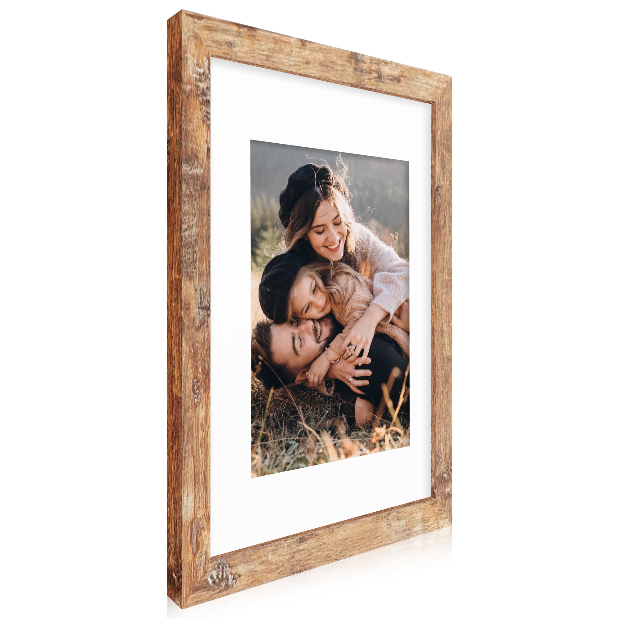 iRahmen 2 Pack 11x14 Picture Frames Rustic Brown, Each Frame with 2 Mats, Display 8x10 or Five 4x6 Photos with Mat & 11x14 Picture Without Mat for Wall Mount.