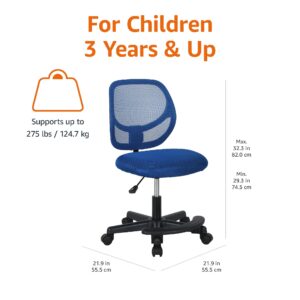 Amazon Basics Kids Adjustable Mesh Low-Back Swivel Study Desk Chair with Footrest, Blue