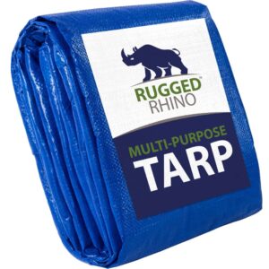 rugged rhino all weather 100% waterproof heavy duty tarp, 5 mil uv temperature resistant tarps, high durability multipurpose cover, for home outdoor patio winter leaf camping, 9x12 1 pack blue