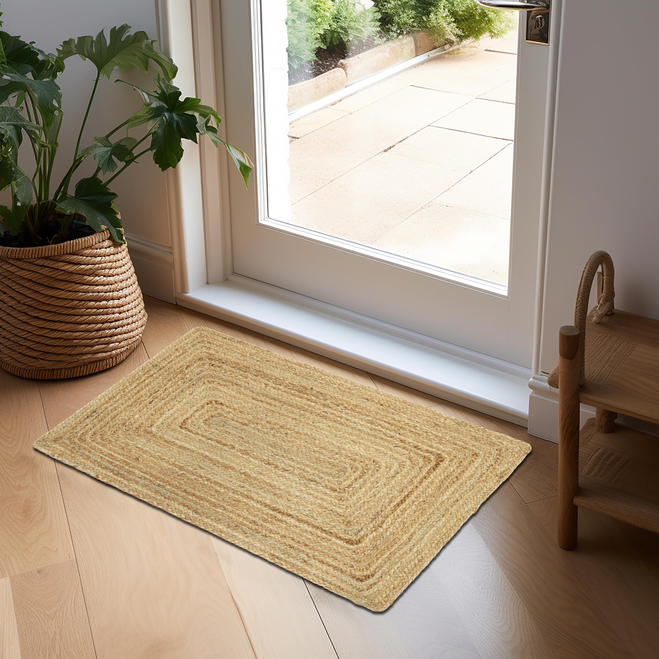 COTTON CRAFT Braided Jute Area Rug - 100% Jute Handspun Chunky Textured Neutral Reversible Rug - Throw Rug - Accent Rug Carpet - Rustic Farmhouse Entryway Living Room Bedroom Décor - 22 x 34 - Natural