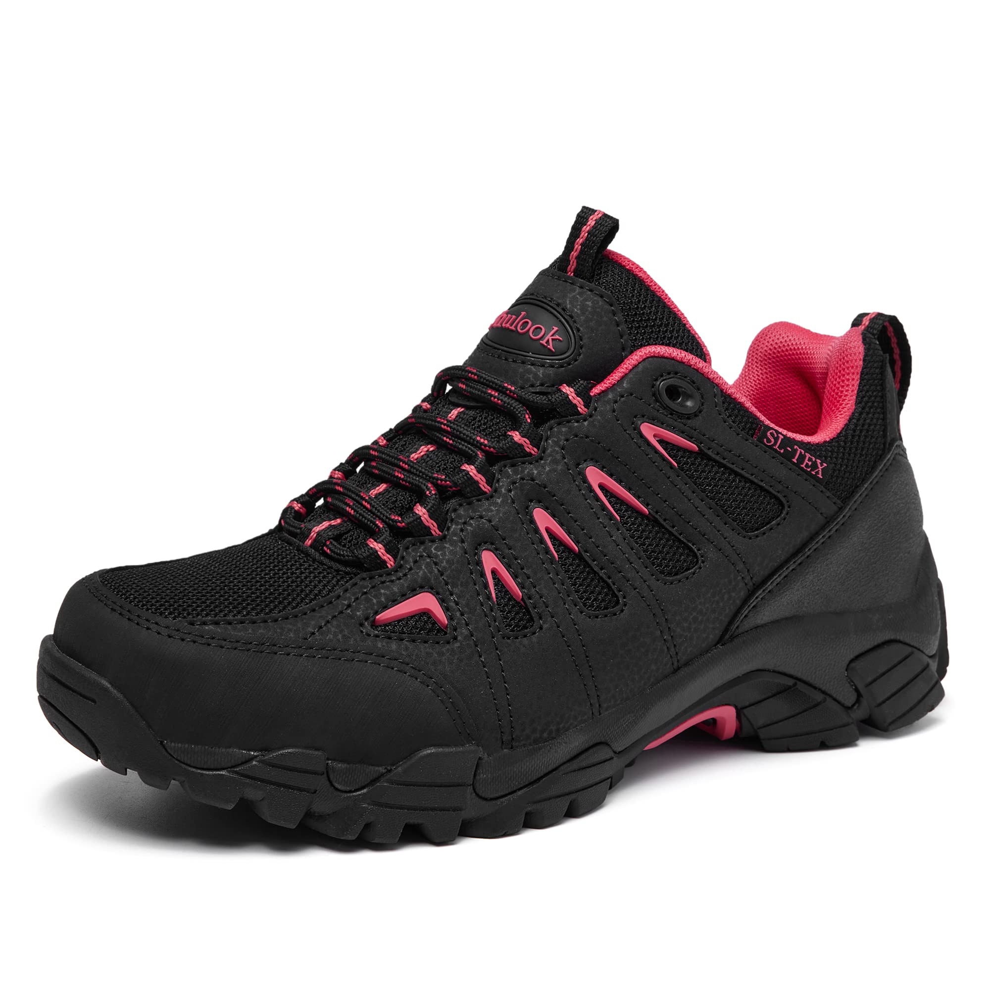 SHULOOK Hiking Shoes Women | Waterproof Shoes for Women | Comfortable & Light-Weight & Non-Slip | Women's Hiking Shoes Walking Trekking Camping Tennis Sport Sneakers black red 9