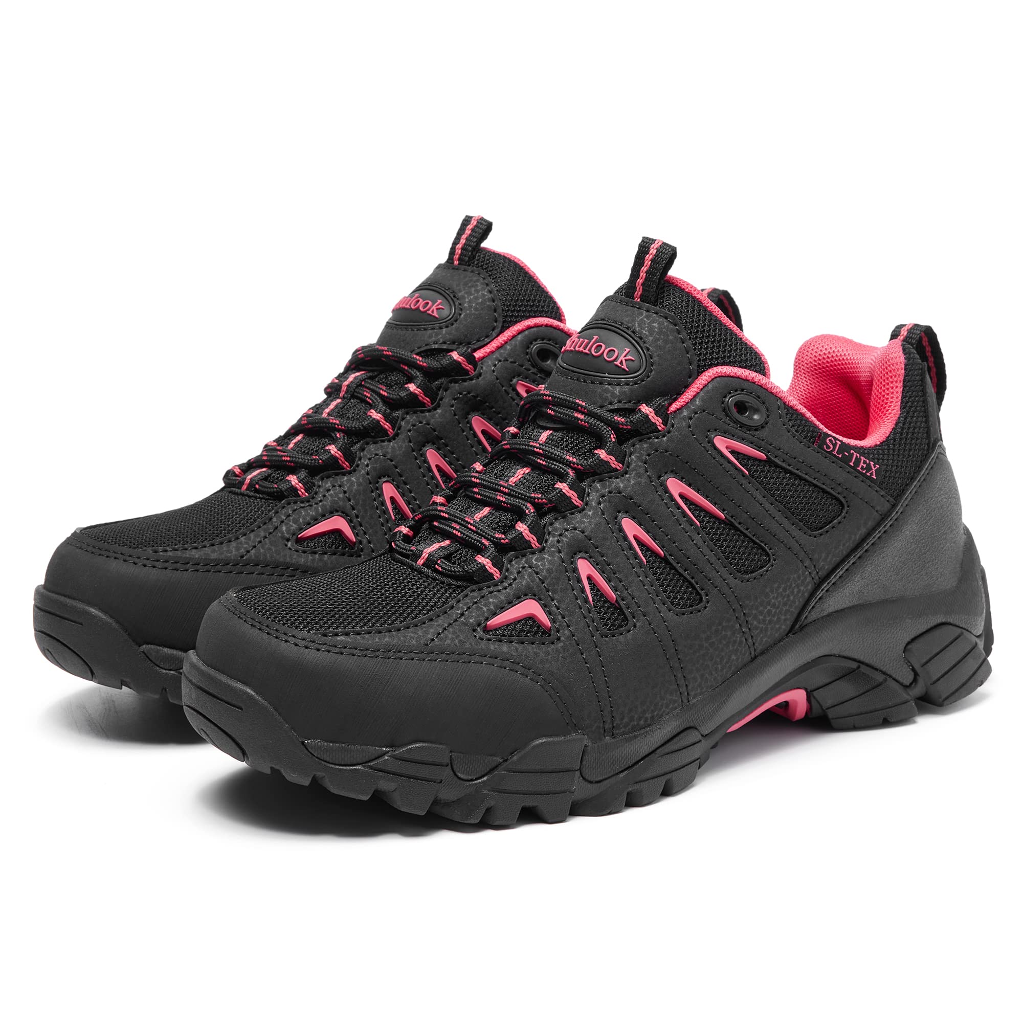 SHULOOK Hiking Shoes Women | Waterproof Shoes for Women | Comfortable & Light-Weight & Non-Slip | Women's Hiking Shoes Walking Trekking Camping Tennis Sport Sneakers black red 9