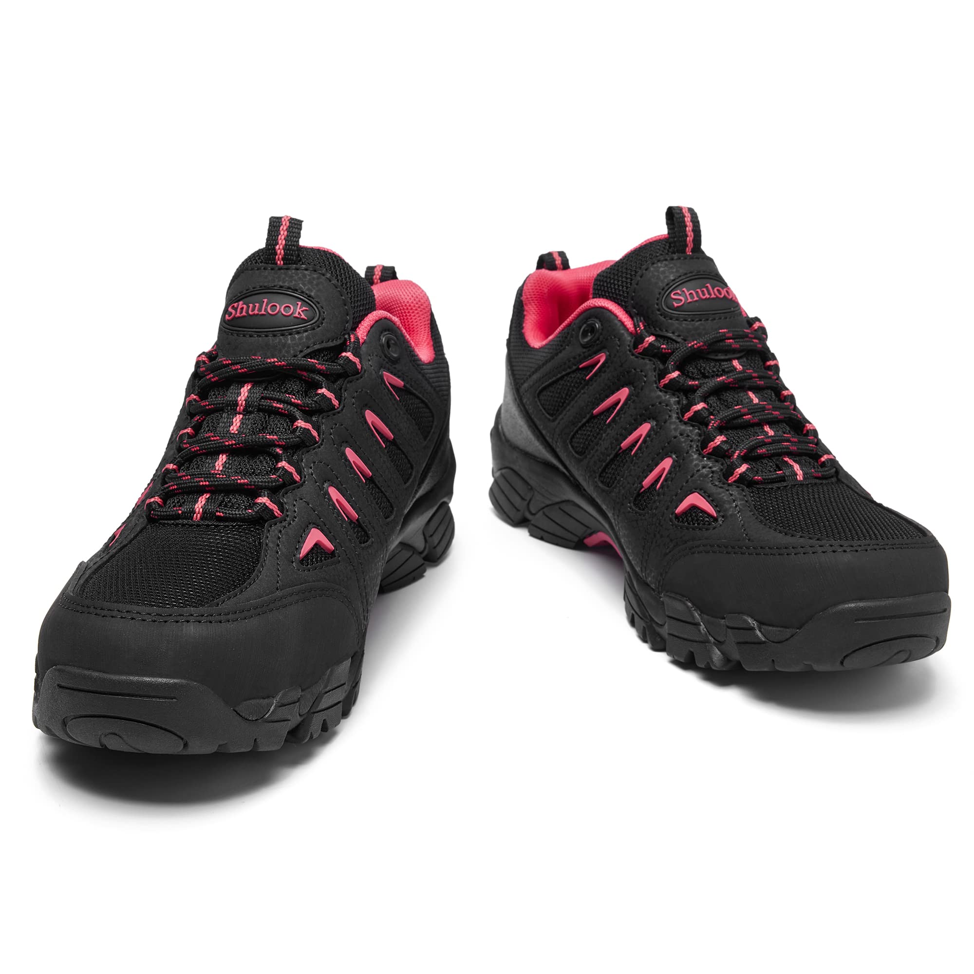 SHULOOK Hiking Shoes Women | Waterproof Shoes for Women | Comfortable & Light-Weight & Non-Slip | Women's Hiking Shoes Walking Trekking Camping Tennis Sport Sneakers black red 9