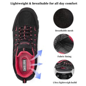 SHULOOK Hiking Shoes Women | Waterproof Shoes for Women | Comfortable & Light-Weight & Non-Slip | Women's Hiking Shoes Walking Trekking Camping Tennis Sport Sneakers black red 9