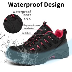 SHULOOK Hiking Shoes Women | Waterproof Shoes for Women | Comfortable & Light-Weight & Non-Slip | Women's Hiking Shoes Walking Trekking Camping Tennis Sport Sneakers black red 9